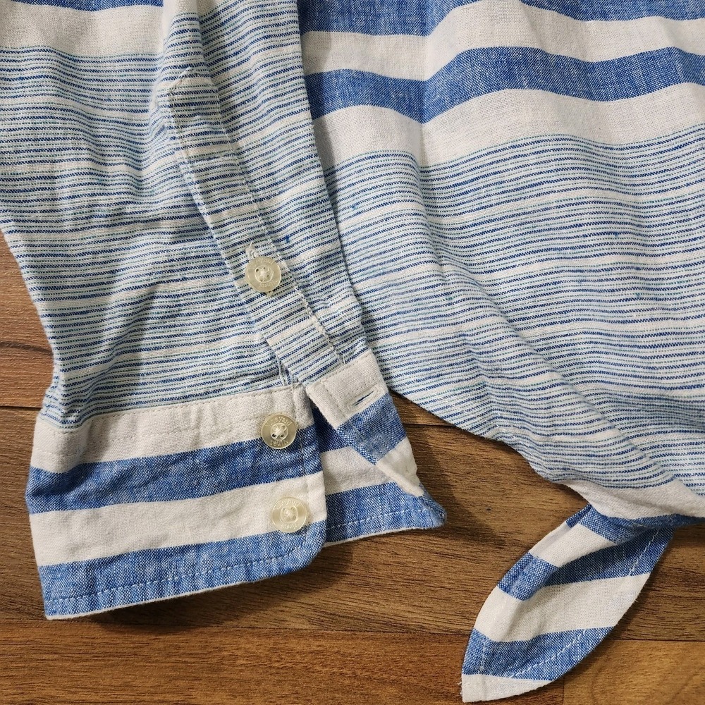 Vineyard Vines Womens Stripe Tie-Front Shirt Blue/White Size 12 Linen Button-Up - Picture 7 of 15